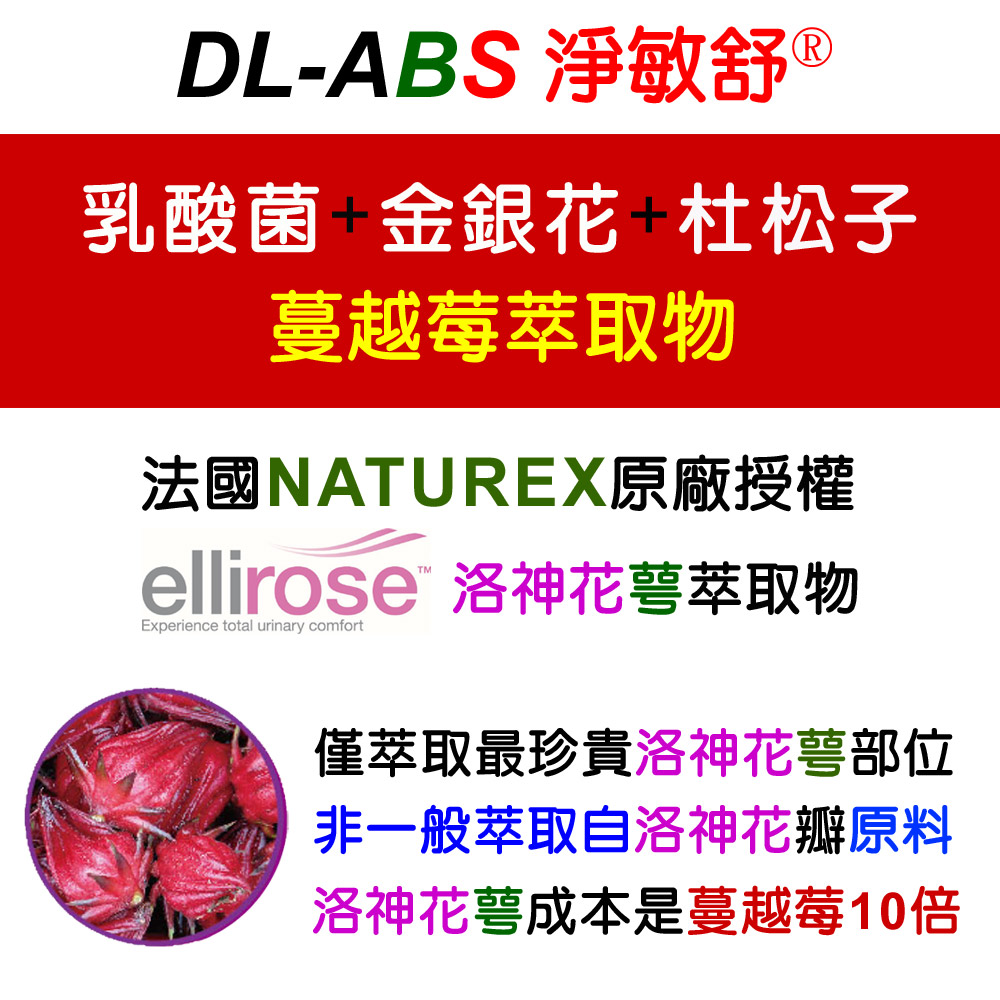 DL-ABS淨敏舒®私密乳酸菌+蔓越莓+ellirose植物膠囊