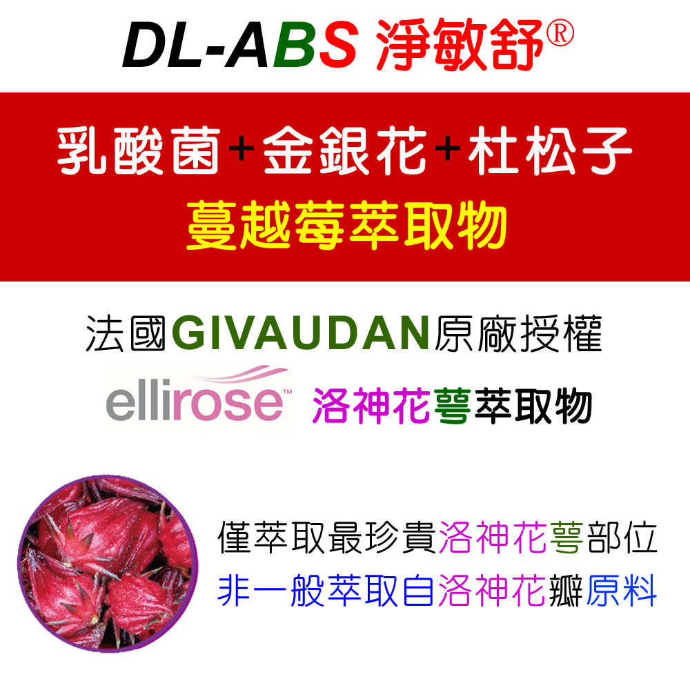 DL-ABS淨敏舒®乳酸菌+蔓越莓+ellirose植物膠囊